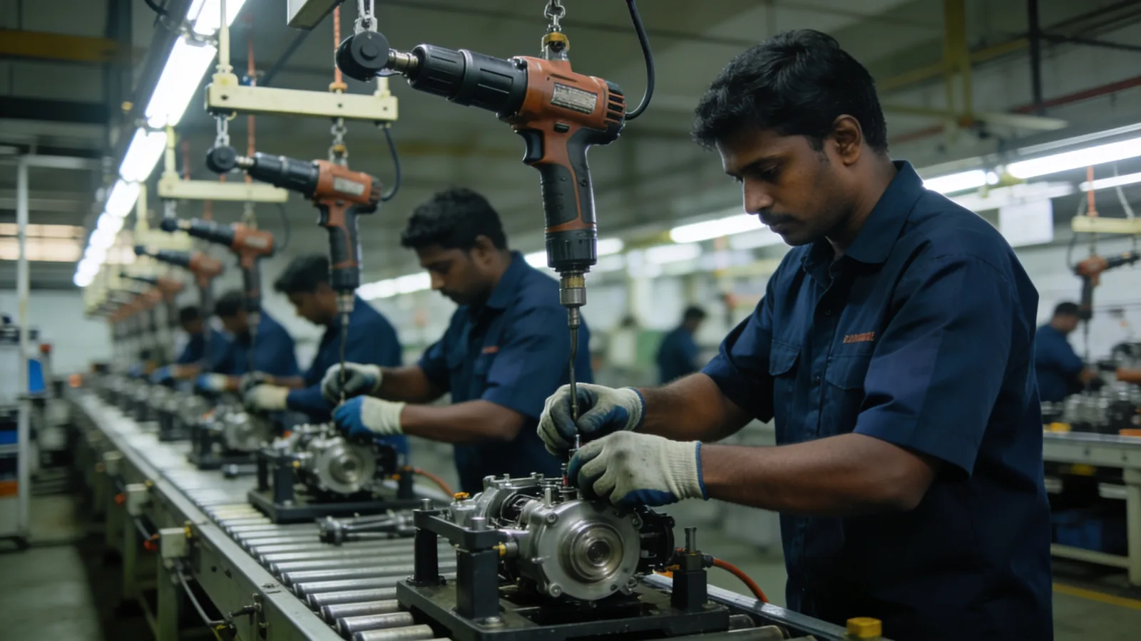 Assembly line operators at torque and fitment stations