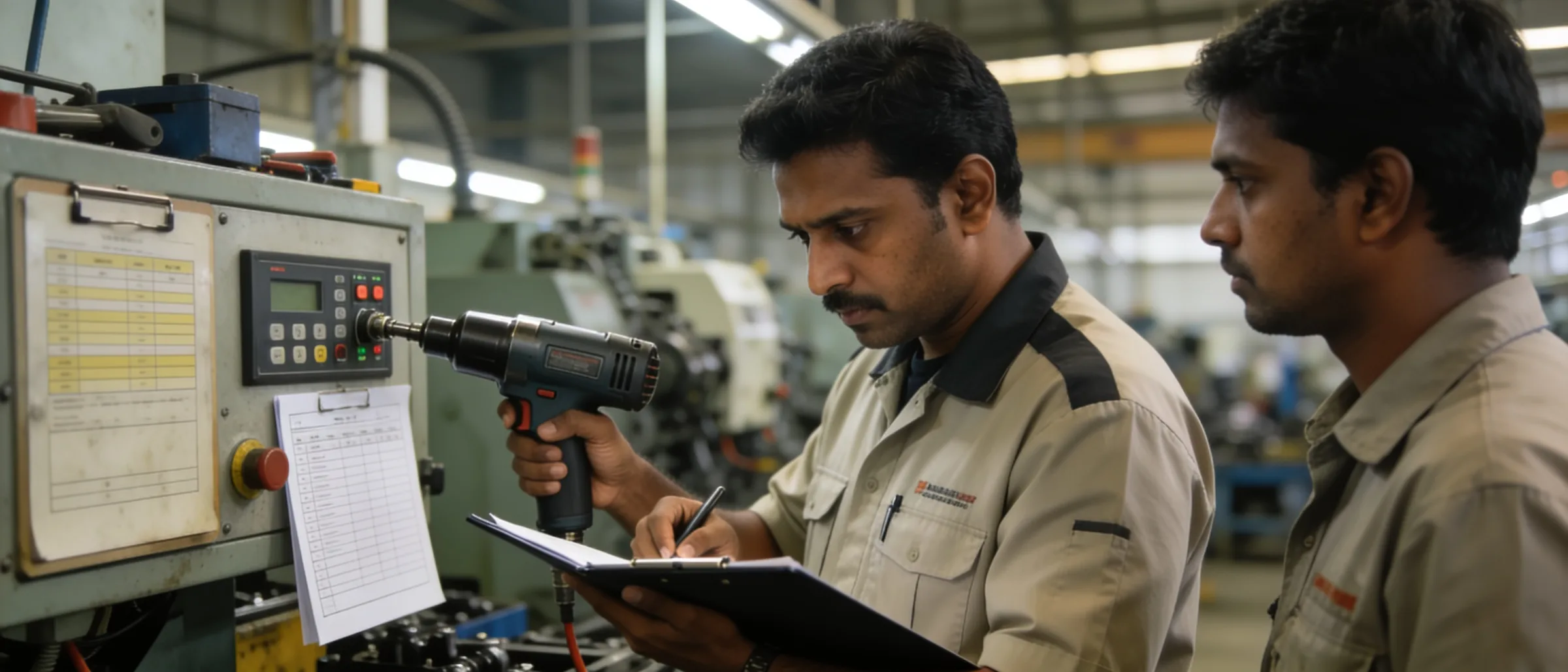 Line supervisor auditing torque settings and work instructions