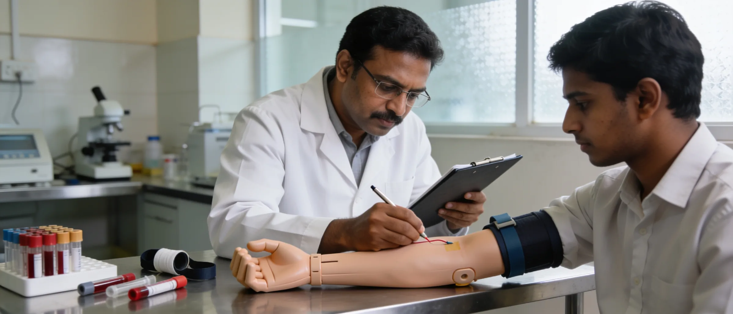 Practical phlebotomy skill assessment scored by a lab in-charge