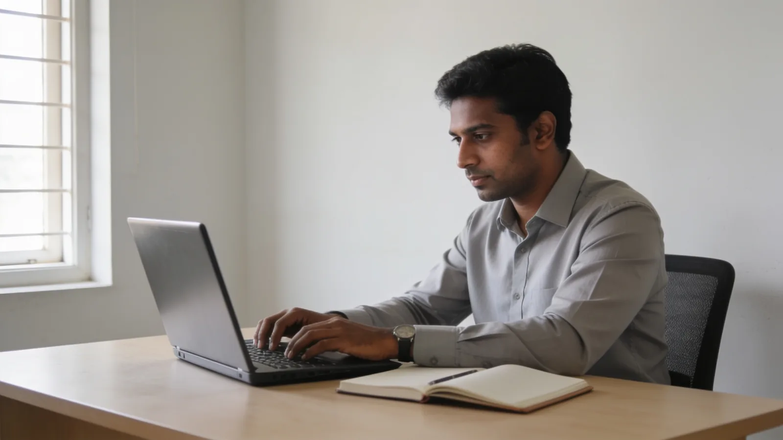 Team member working from an Indian office desk