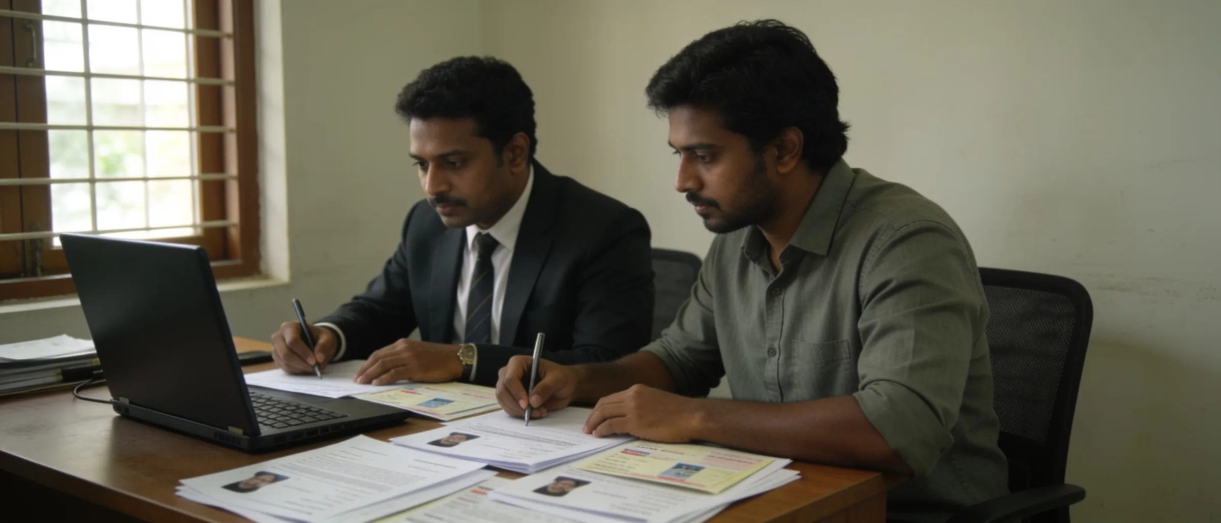 New joiner completing UAN and insurance enrolment with an onboarding executive