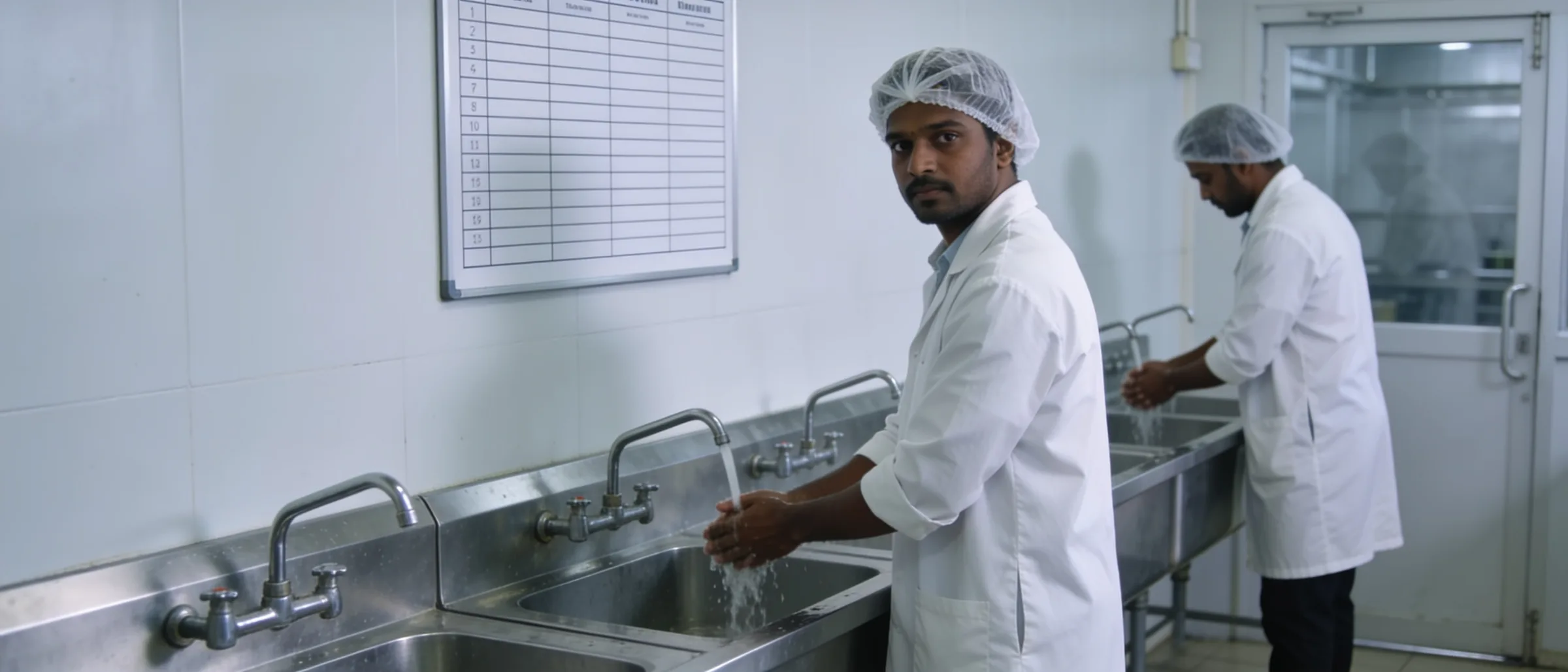 Hand-wash and hygiene induction at a food plant entry point
