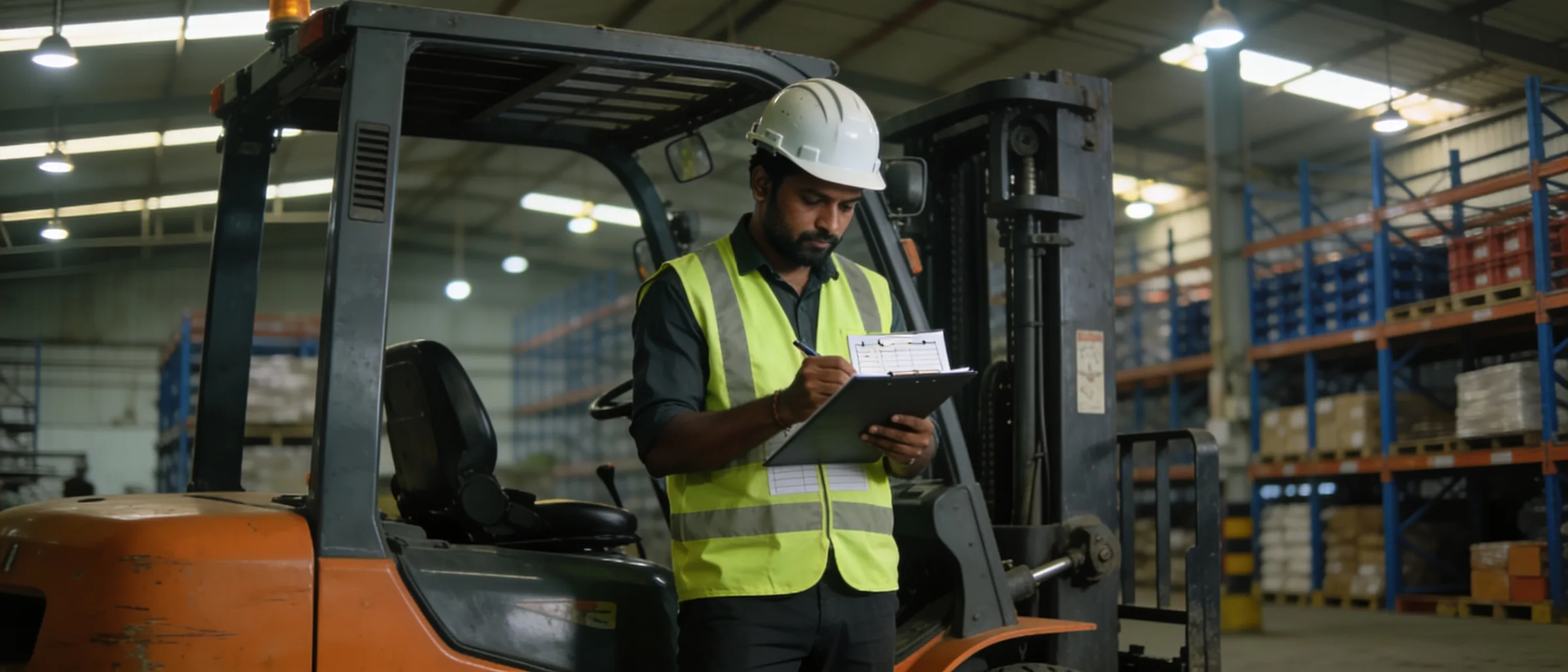 Forklift pre-start checklist completed before shift