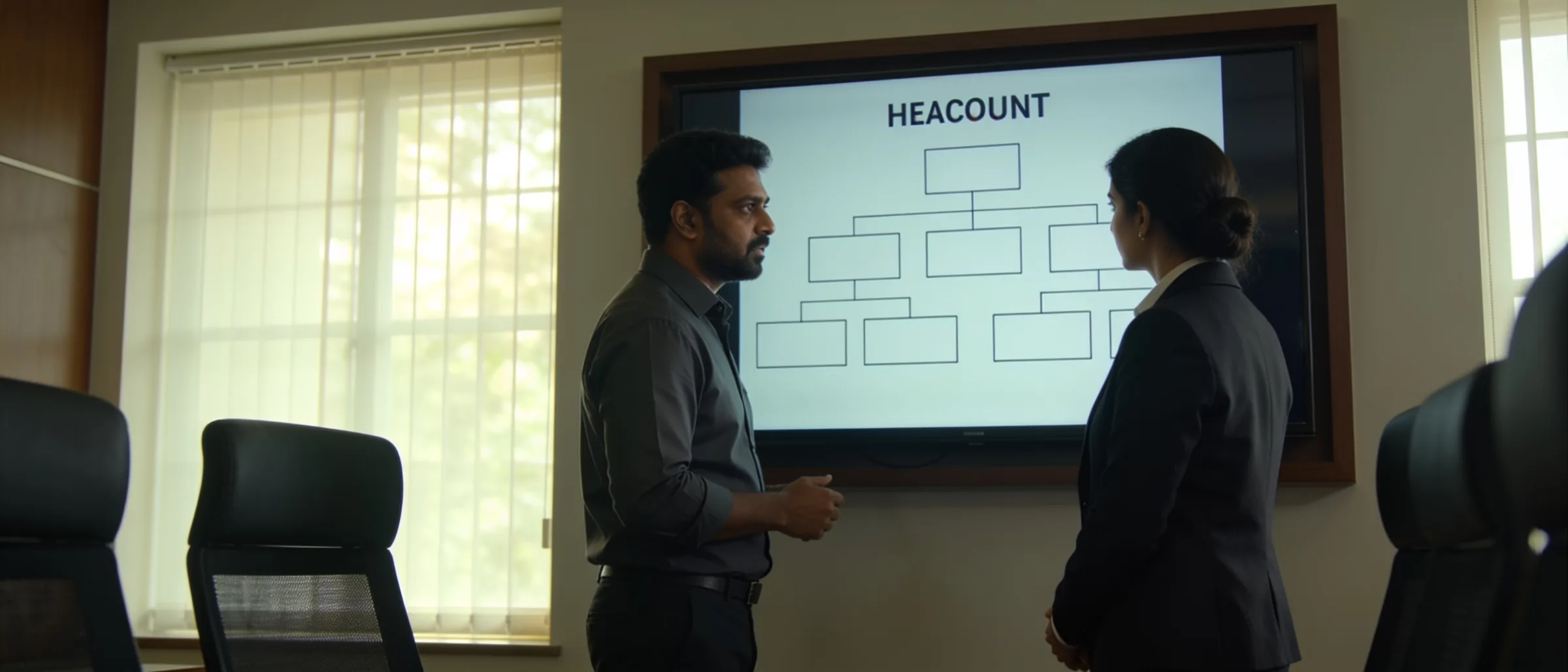 Centre head and partner reviewing a function-wise headcount plan