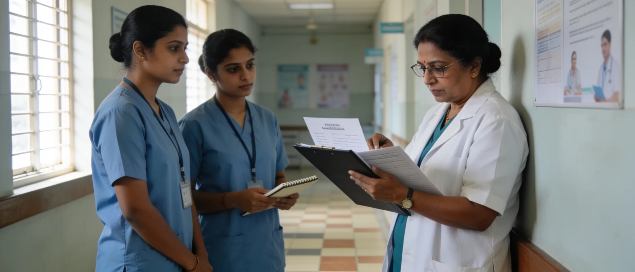 Nursing in-charge verifying credential documents of newly deployed nurses