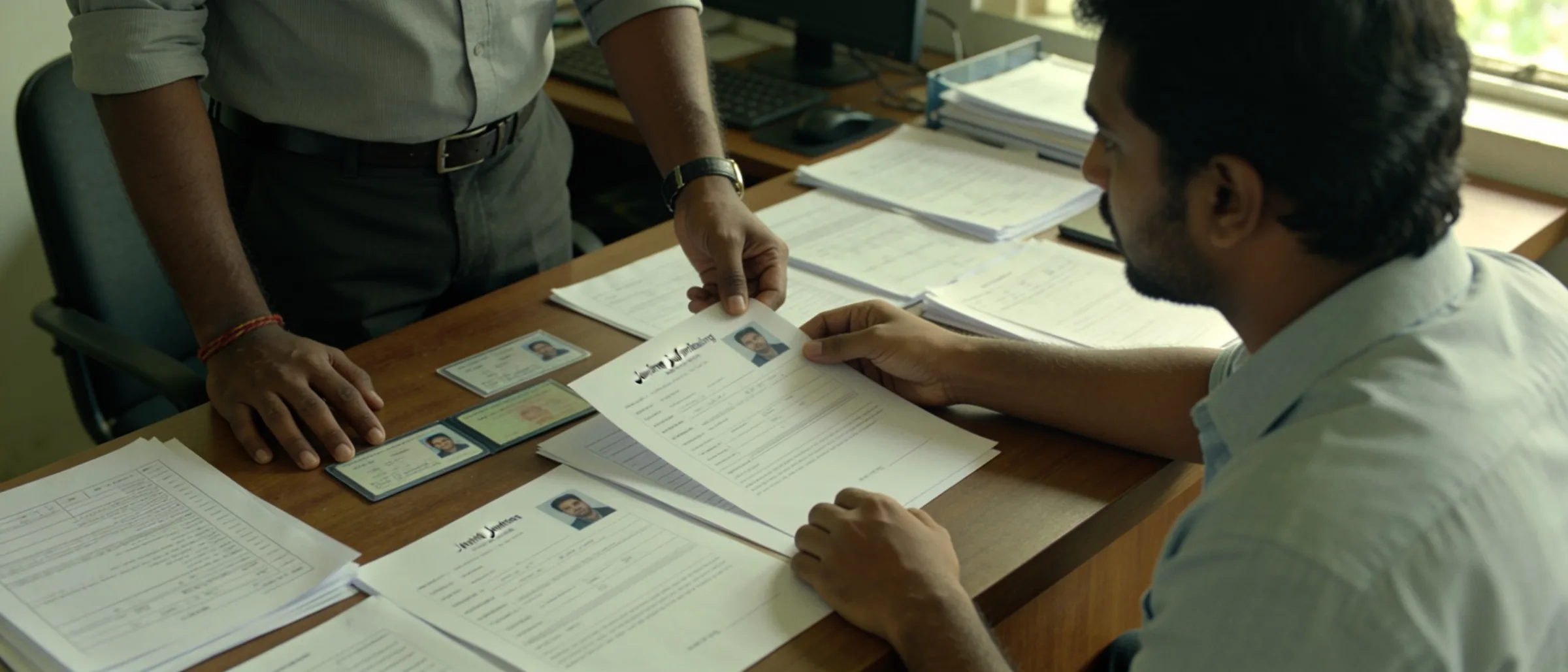 HR executive completing joining documentation with a new employee