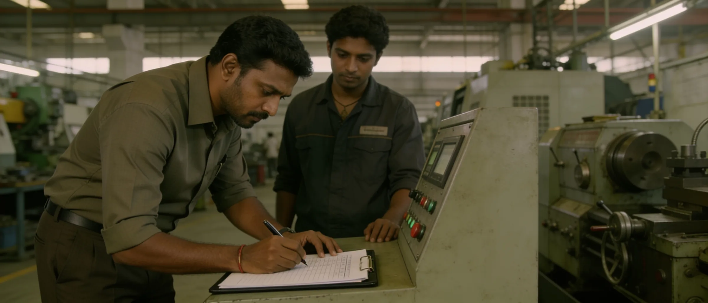 Supervisor signing off an operator's competence record at the station