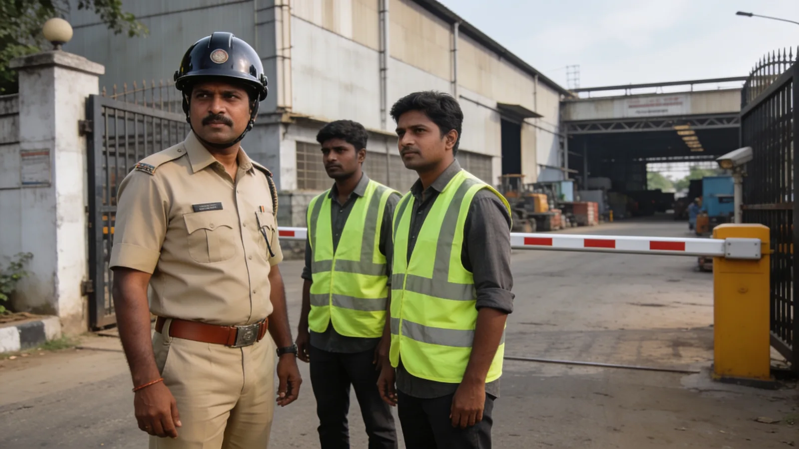 Supervisor and workers standing outside a factory unit