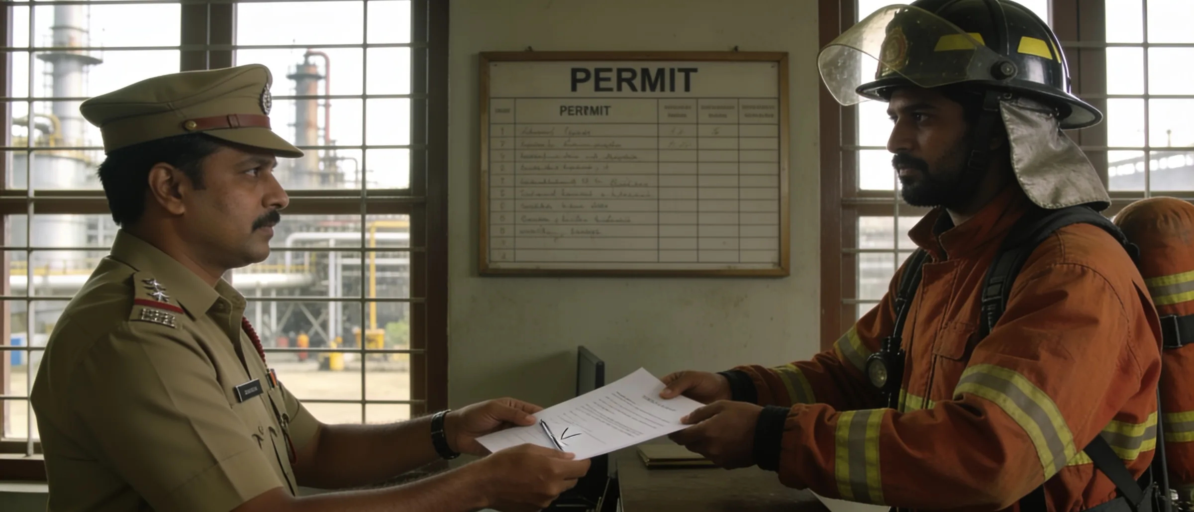 Permit-to-work being issued at a refinery permit office