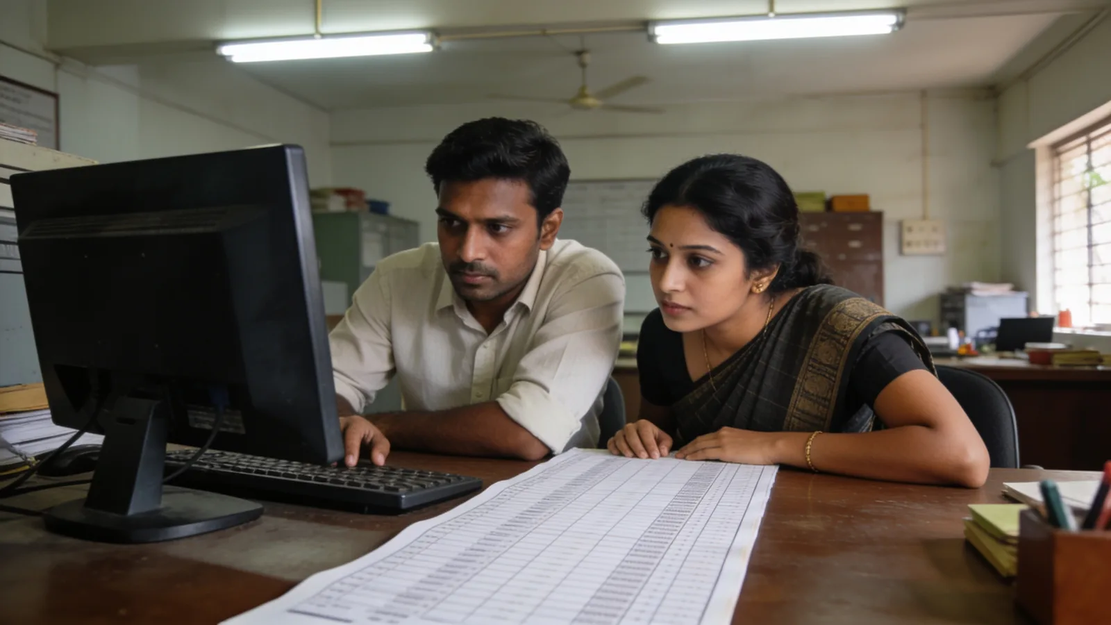 Payroll team reviewing a monthly salary register