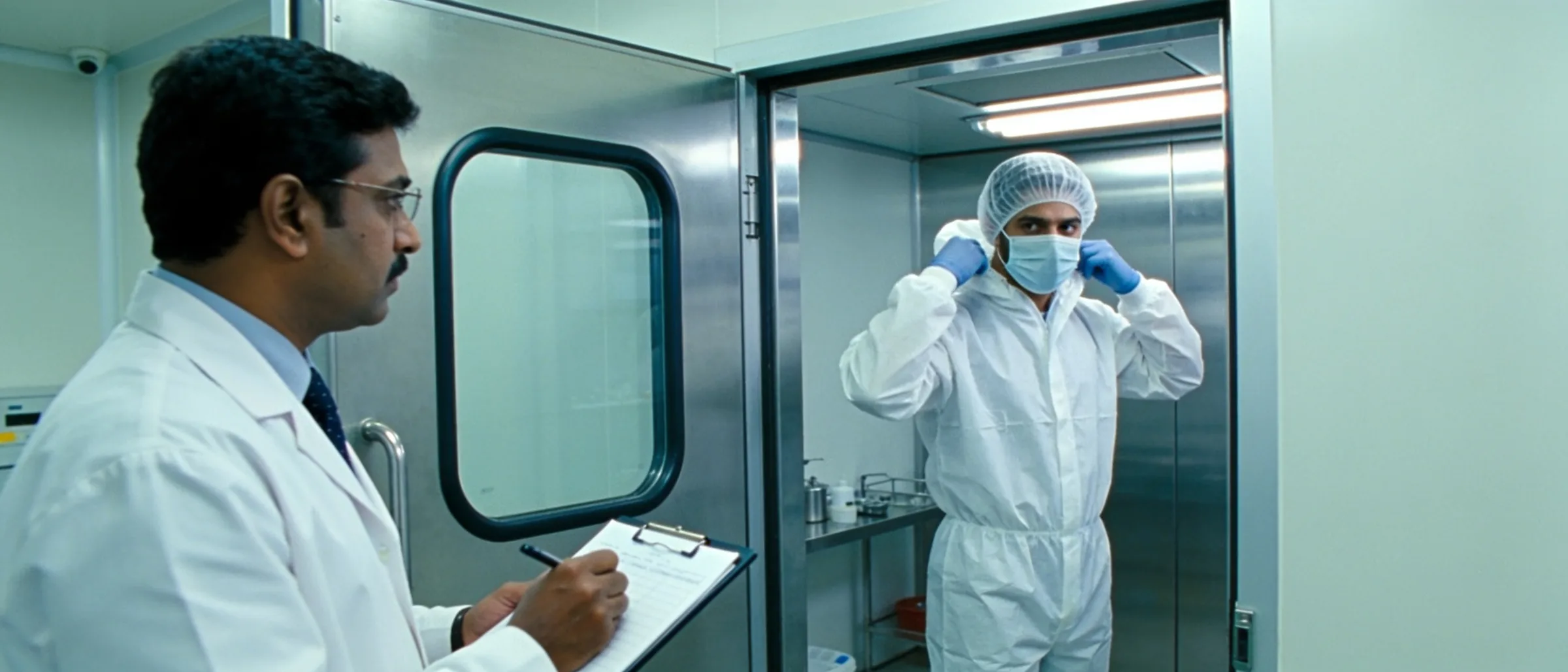Gowning qualification observed and recorded at a cleanroom airlock