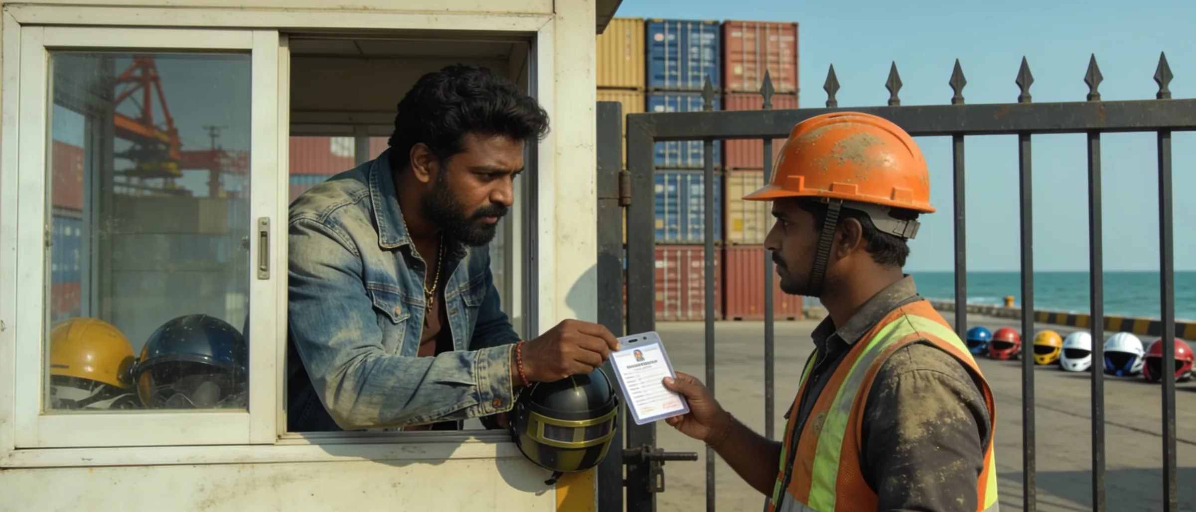 Gang leader checking certification and PPE at a terminal gate