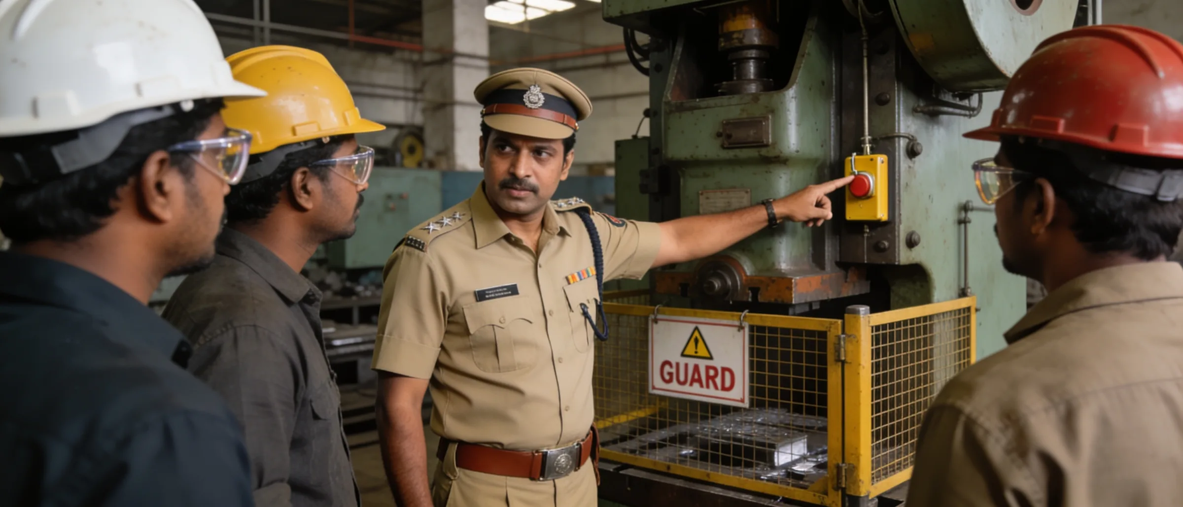 Press safety briefing with guard and interlock check