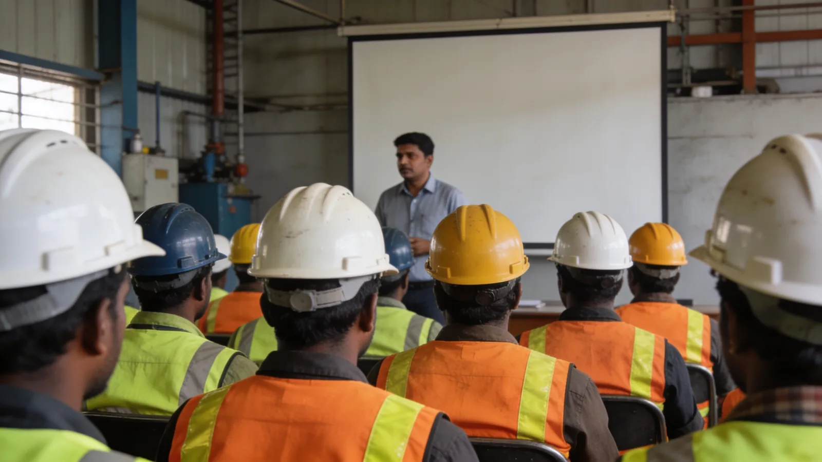 New intake batch in a safety induction session with PPE