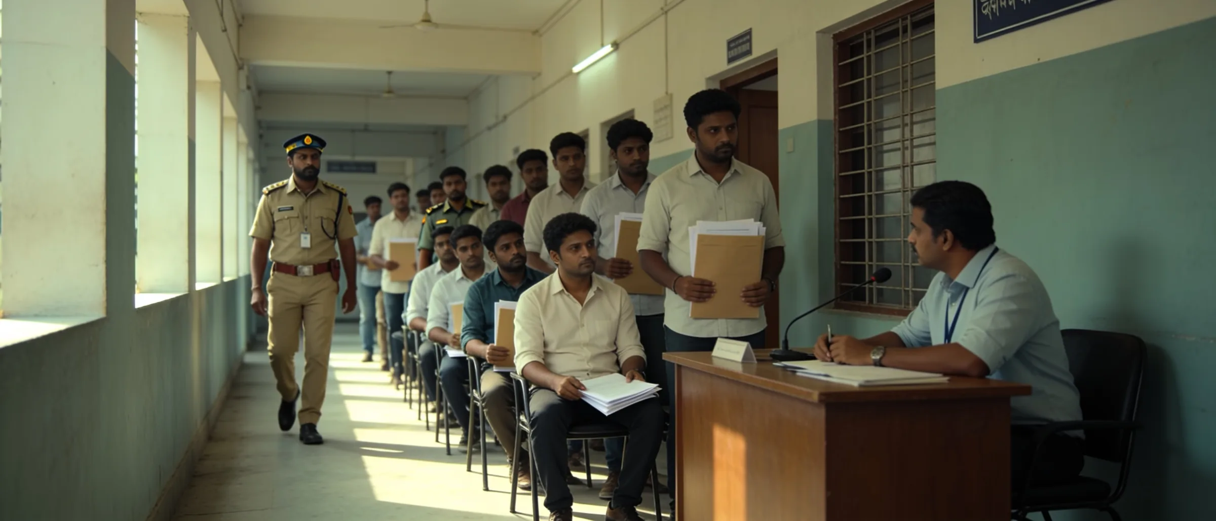 Candidates waiting for a security guard interview