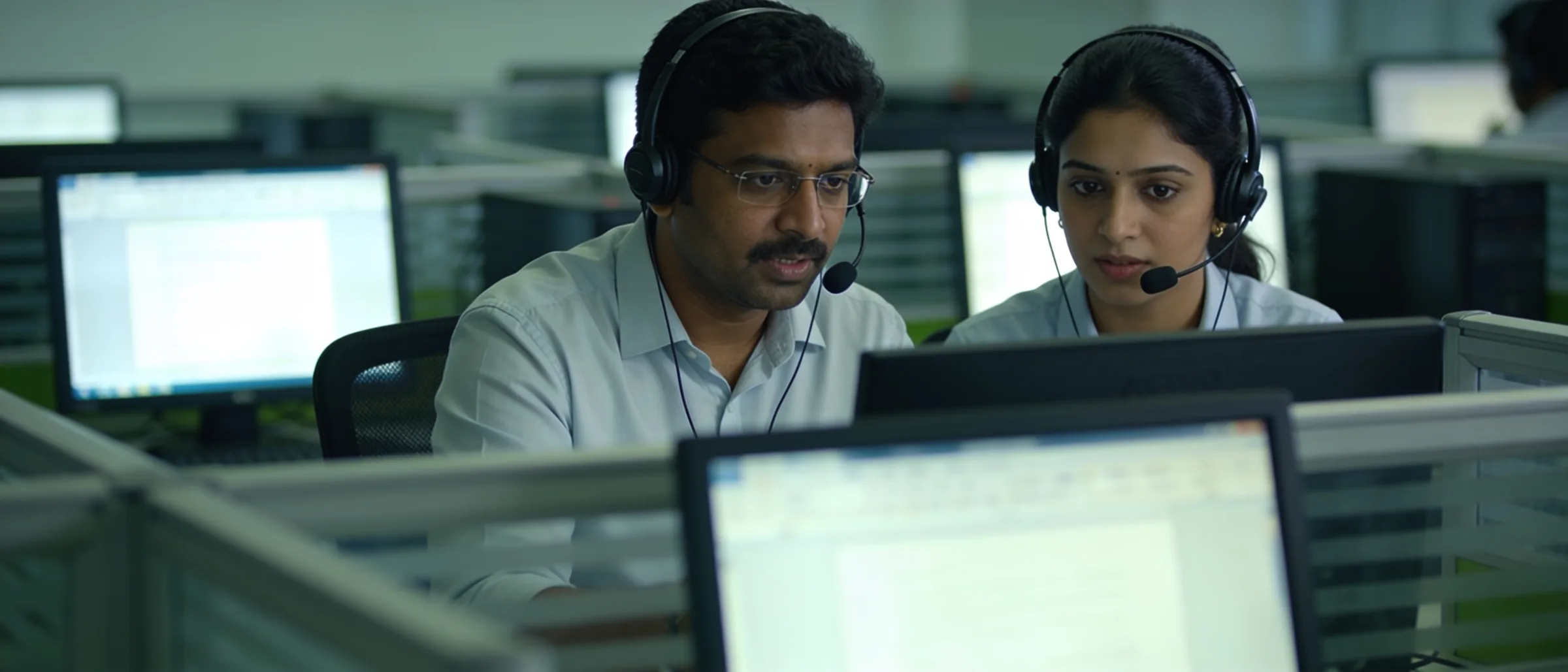 Team leader doing a call quality review with an agent