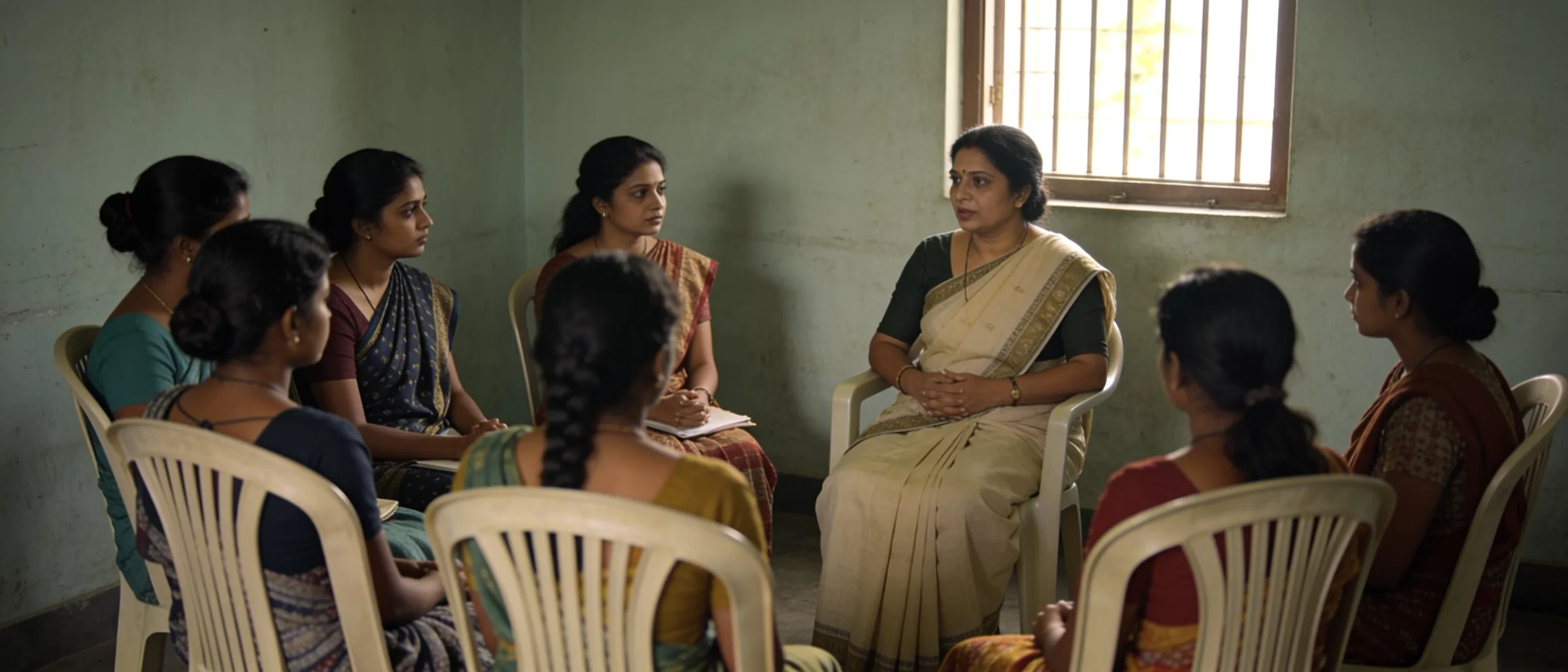 Hostel warden and women workers' committee meeting at a garment unit hostel